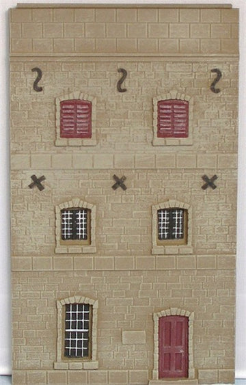 Stone mill/warehouse building facade panel with pedestrian door UNPAINTED